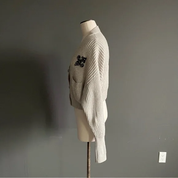 The Kooples Wool Cashmere Cardigan Crest Patch Oversized Luxury Twee Old Money - Picture 4 of 7